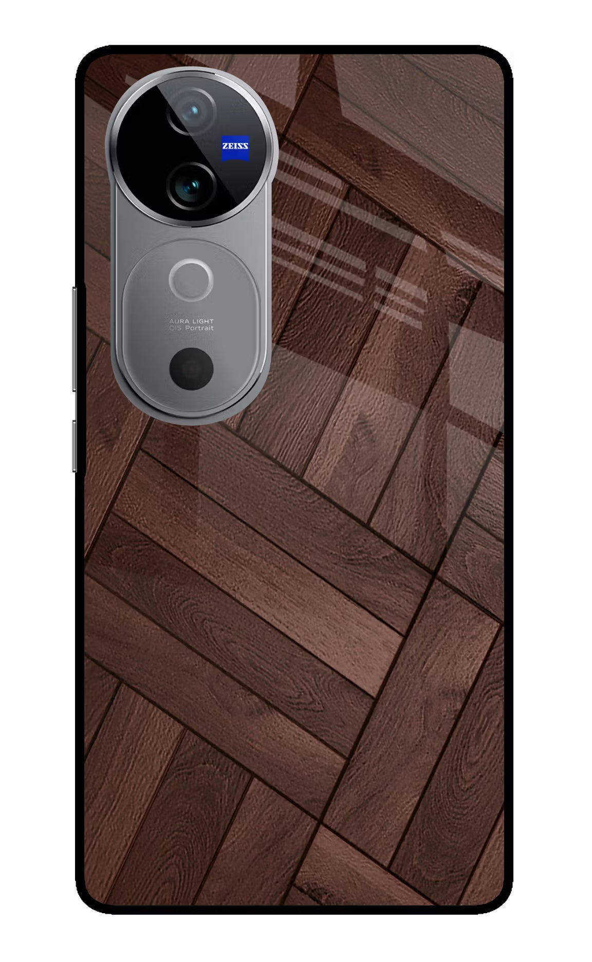 Wooden Texture Design Vivo V40 5G Glass Case Back Cover by Casekaro
