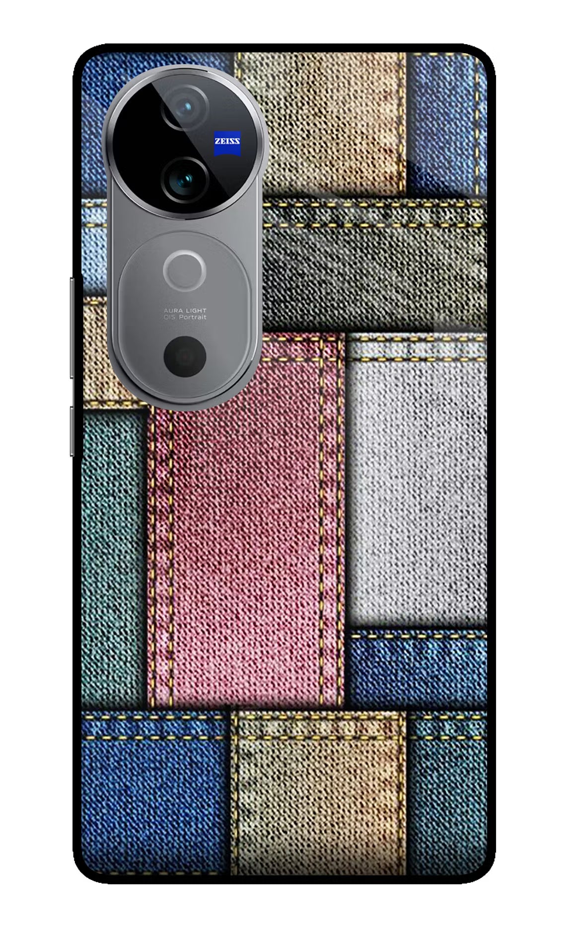 Multicolor Jeans Vivo V40 5G Glass Case Back Cover by Casekaro