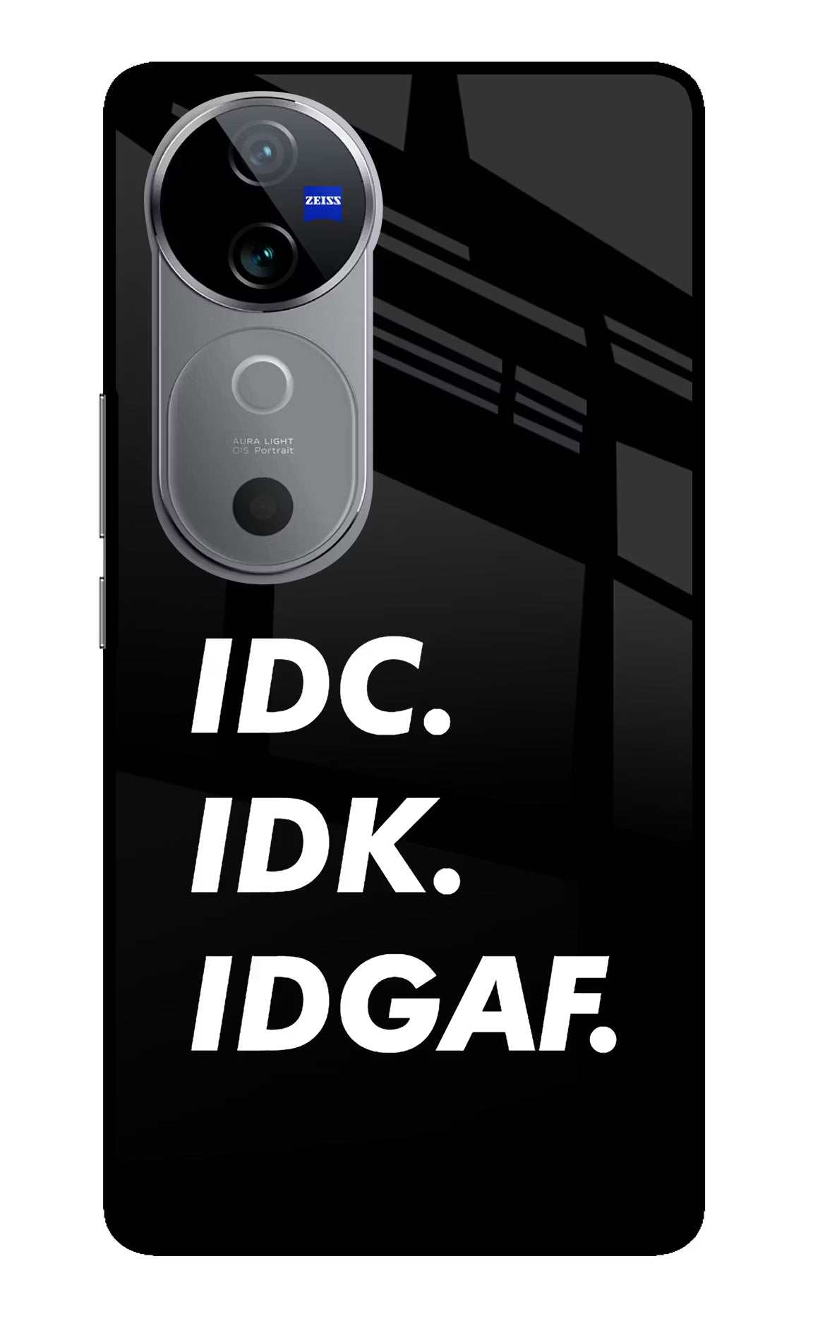Idc Idk Idgaf Vivo V40 5G Glass Case Back Cover by Casekaro