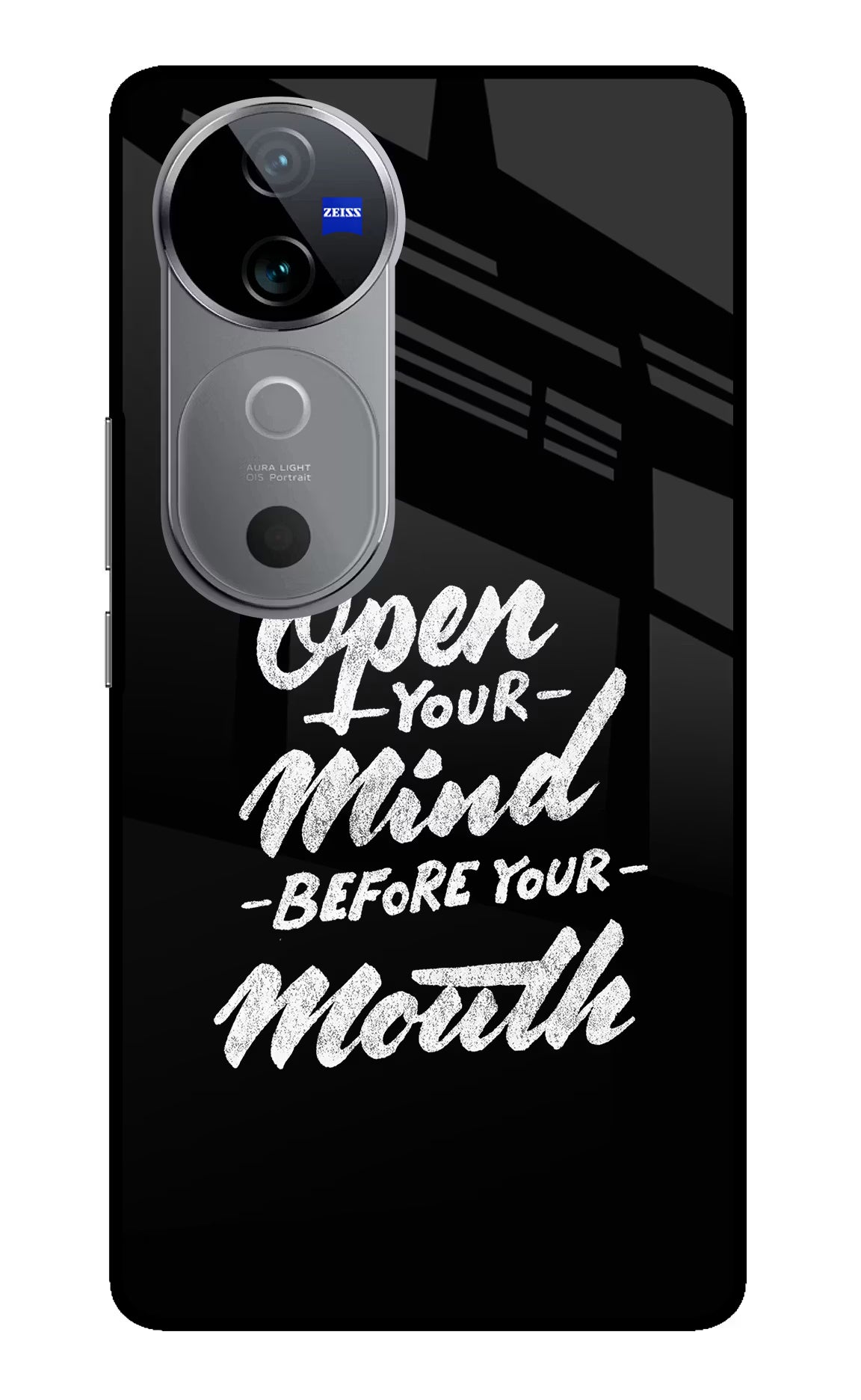 Open Your Mind Before Your Mouth Vivo V40 5G Glass Case Back Cover by Casekaro