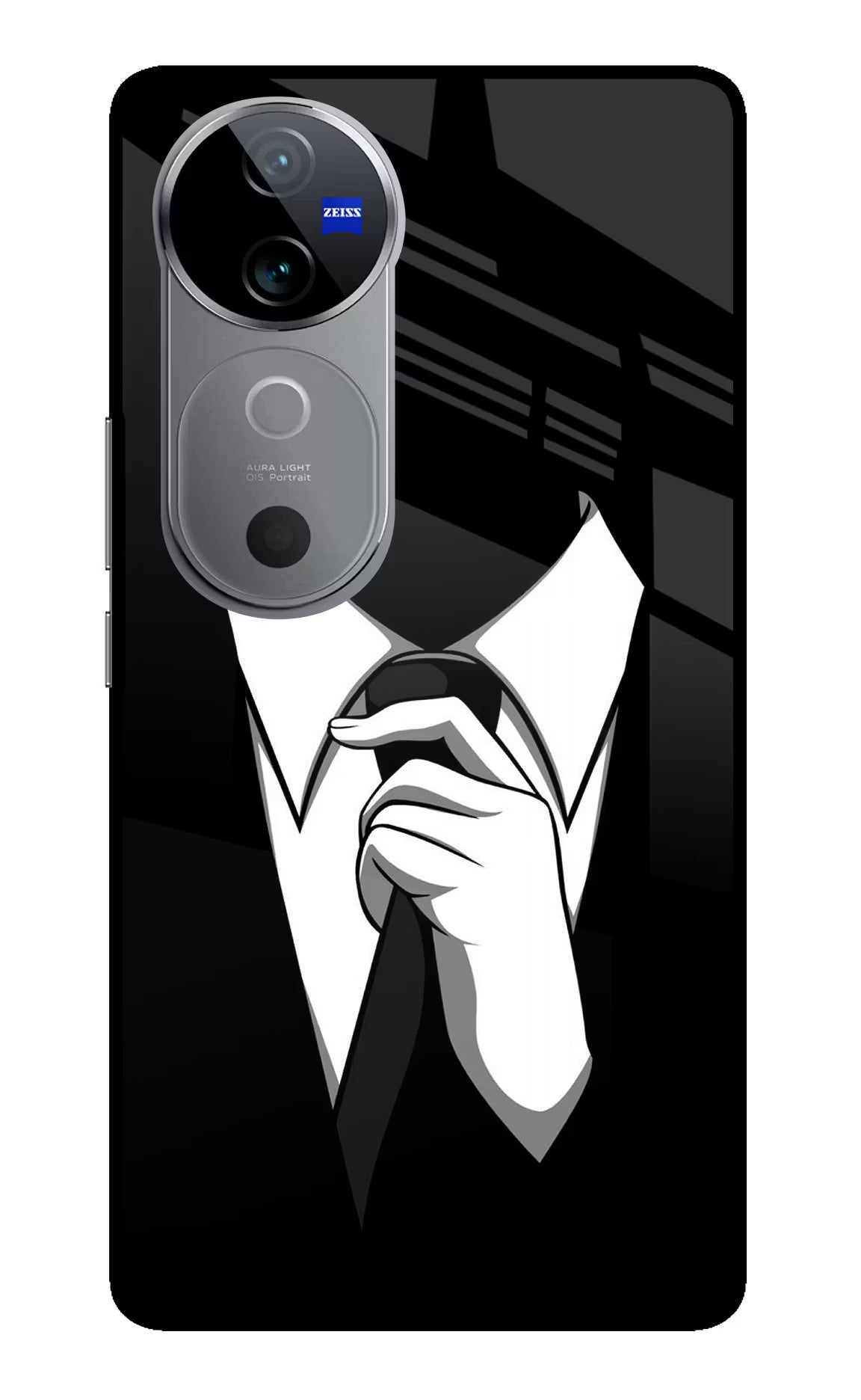 Black Tie Vivo V40 5G Glass Case Back Cover by Casekaro