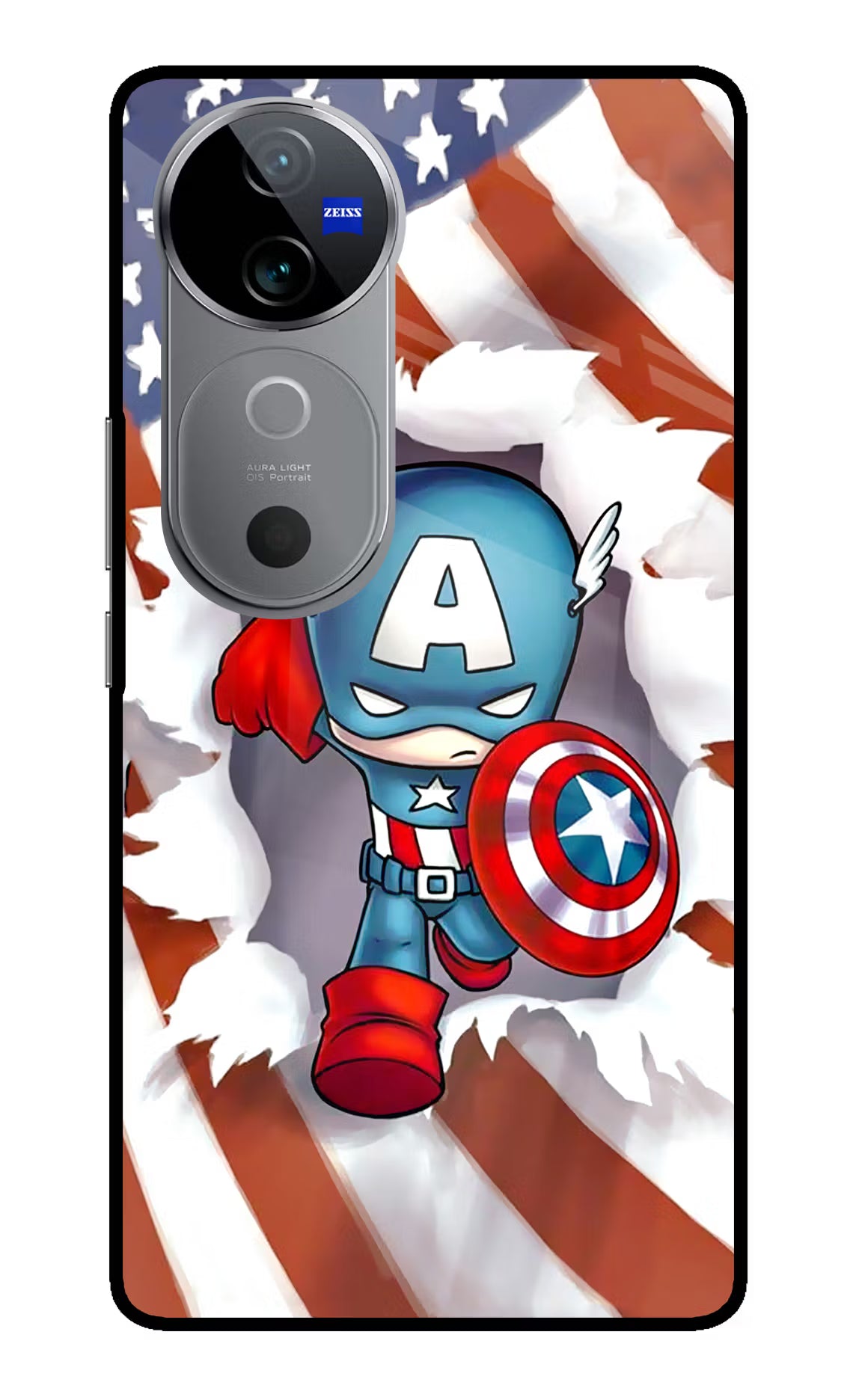 Captain America Vivo V40 5G Glass Case Back Cover by Casekaro
