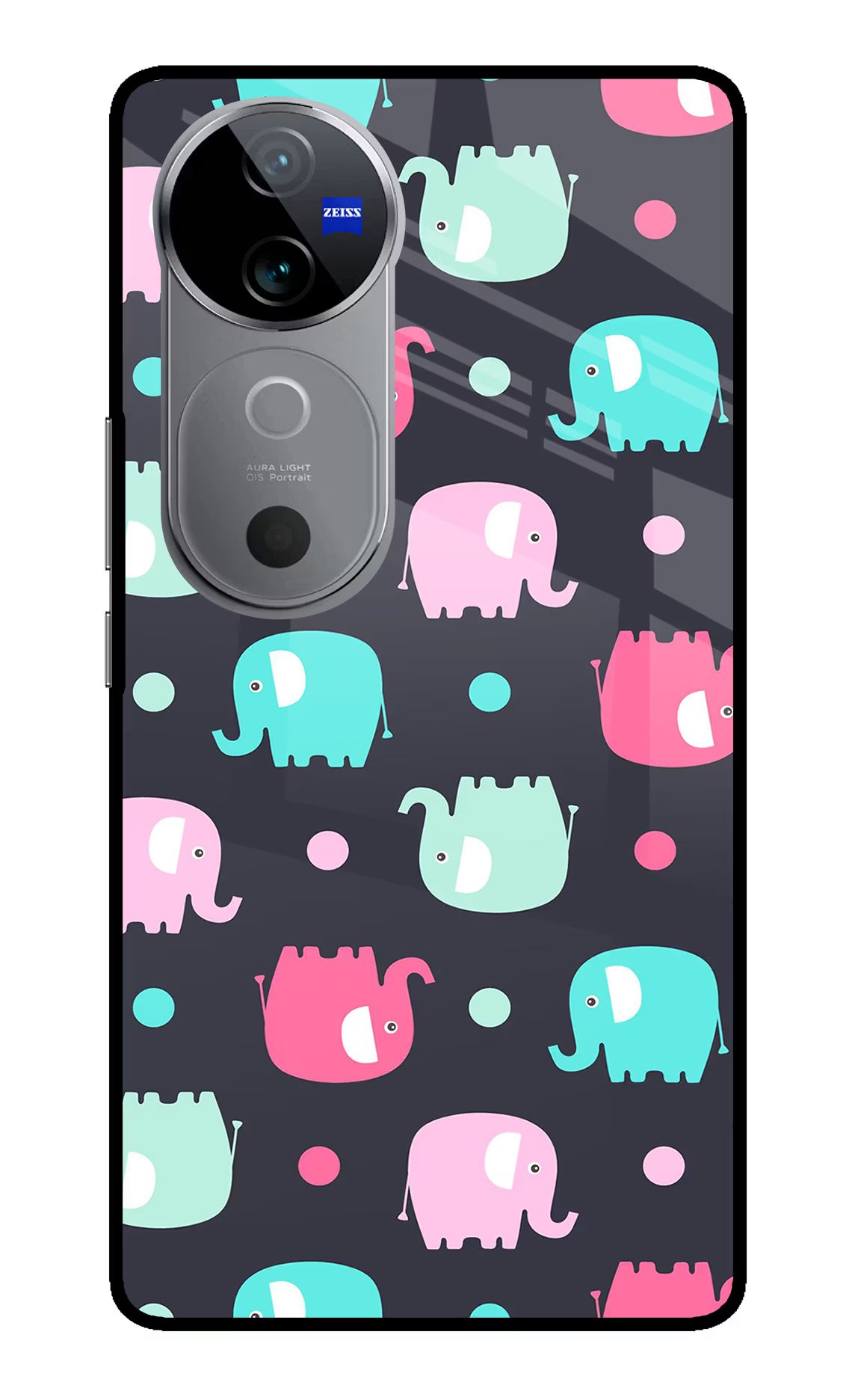 Elephants Vivo V40 5G Glass Case Back Cover by Casekaro