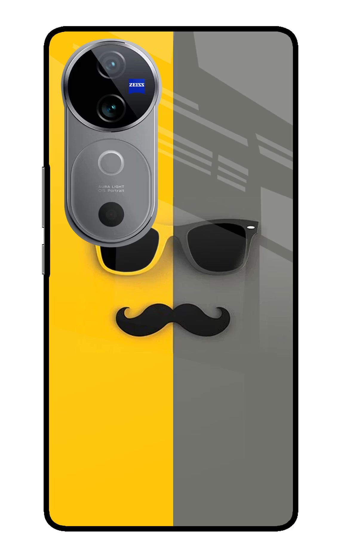 Sunglasses with Mustache Vivo V40 5G Glass Case Back Cover by Casekaro