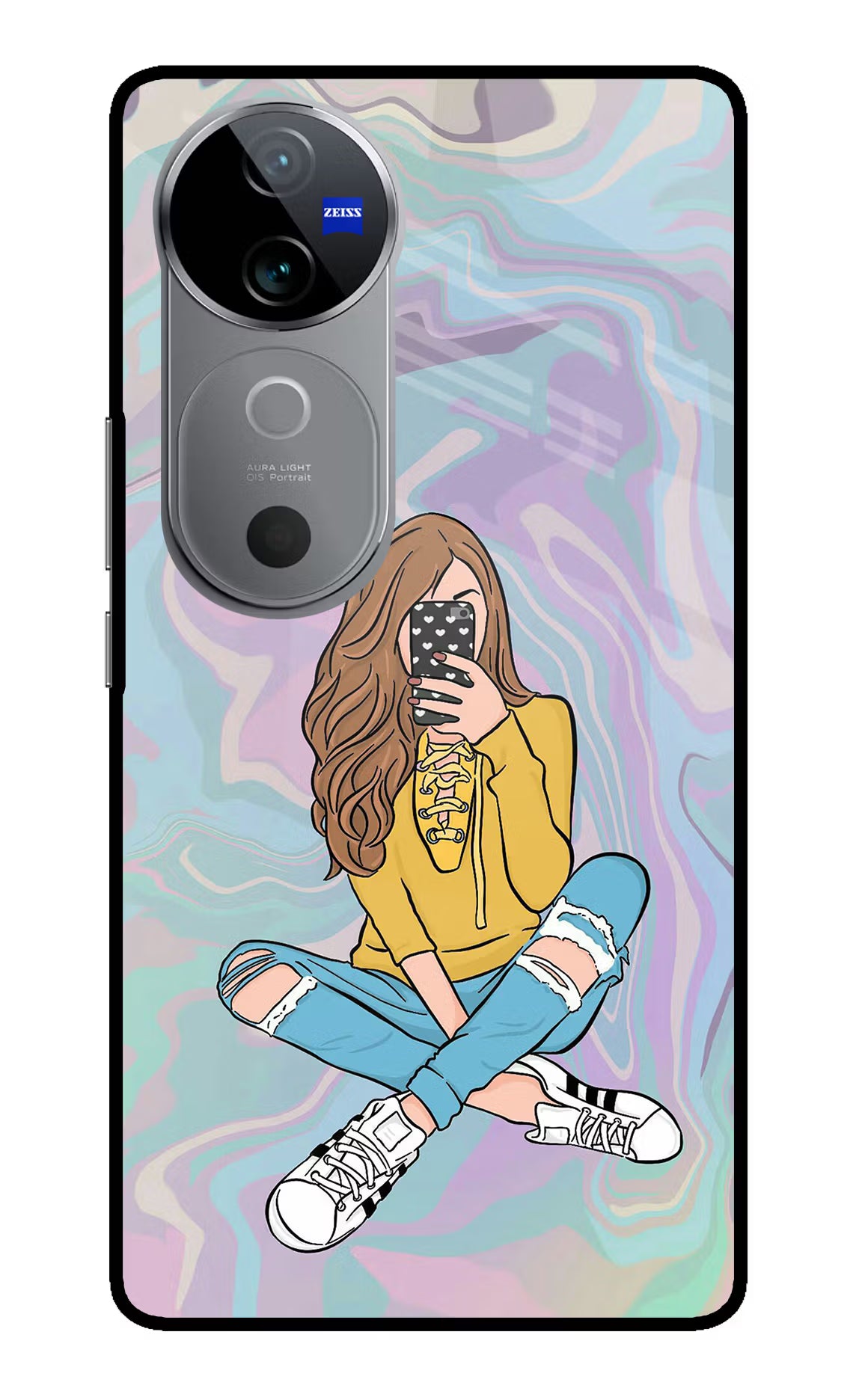 Selfie Girl Vivo V40 5G Glass Case Back Cover by Casekaro
