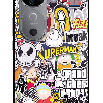Sticker Bomb Vivo V40 5G Glass Case Back Cover by Casekaro