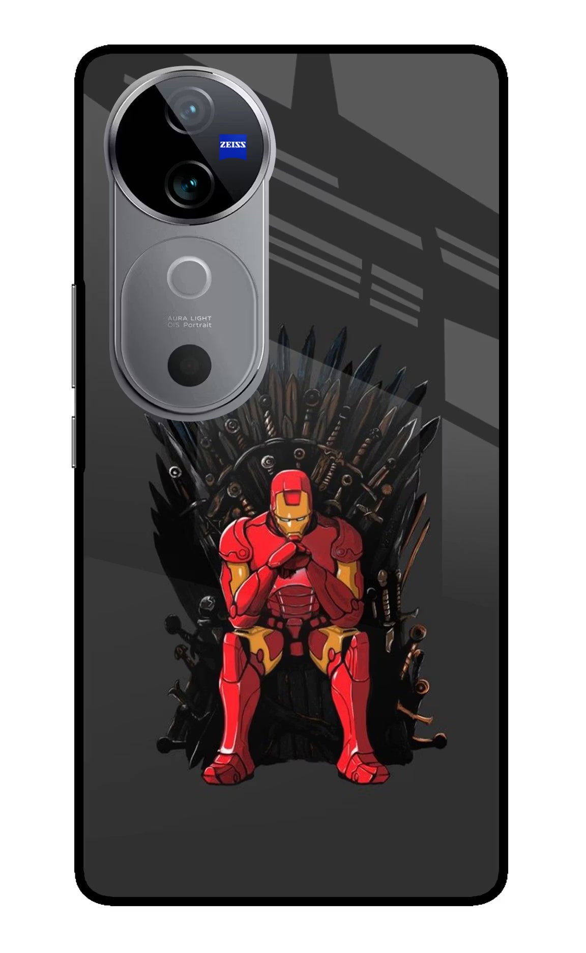 Ironman Throne Vivo V40 5G Glass Case Back Cover by Casekaro