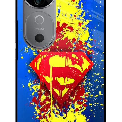 Superman logo Vivo V40 5G Glass Case Back Cover by Casekaro