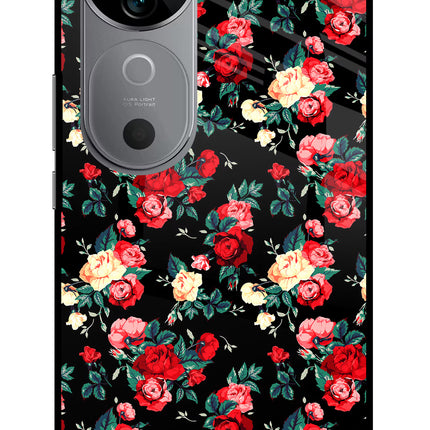 Rose Pattern Vivo V40 5G Glass Case Back Cover by Casekaro