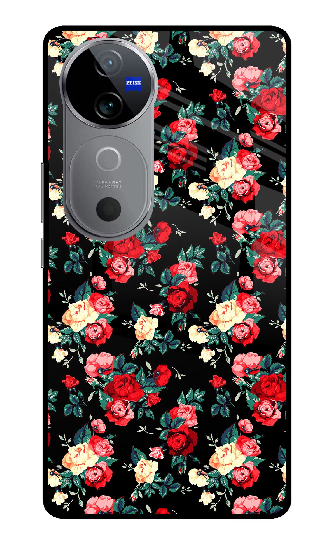 Rose Pattern Vivo V40 5G Glass Case Back Cover by Casekaro