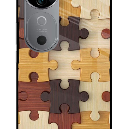 Wooden Puzzle Vivo V40 5G Glass Case Back Cover by Casekaro
