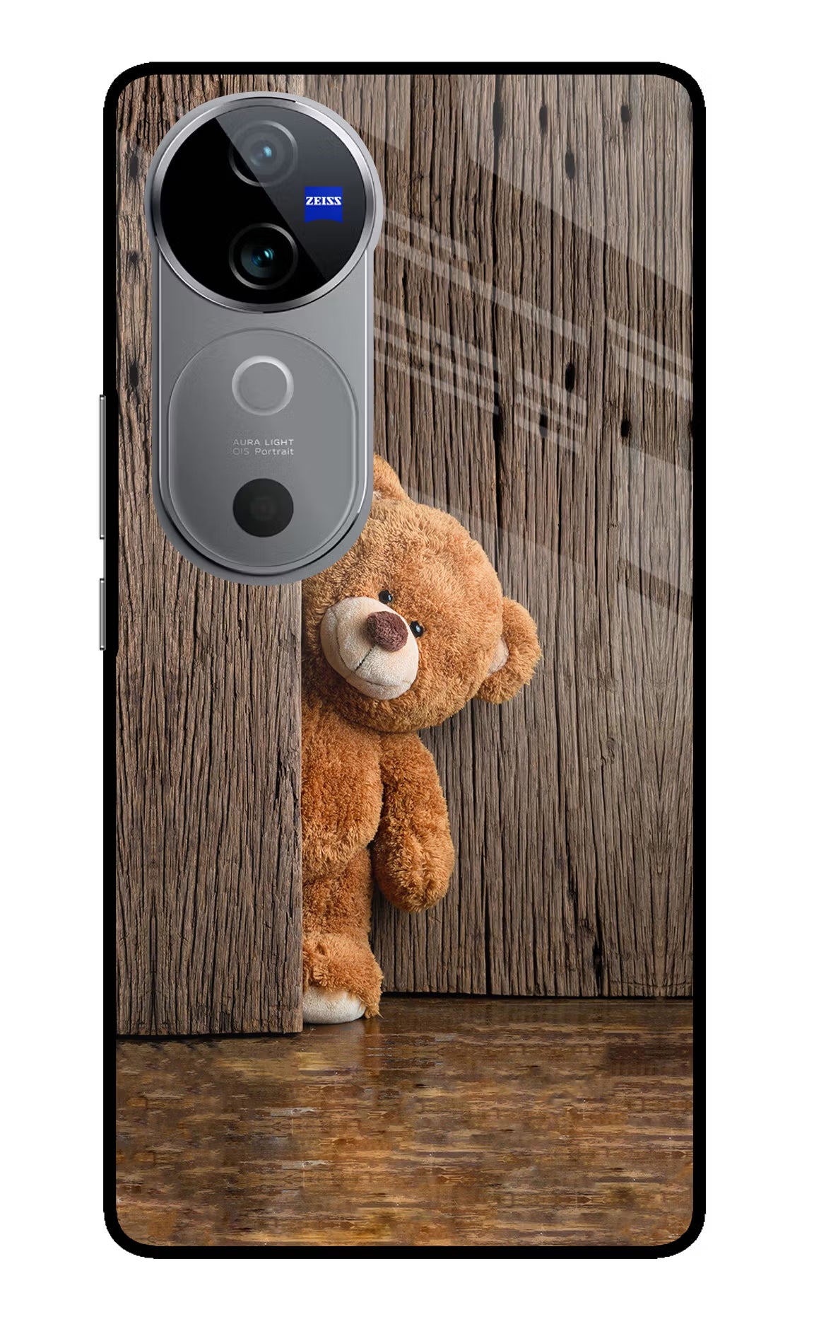 Teddy Wooden Vivo V40 5G Glass Case Back Cover by Casekaro