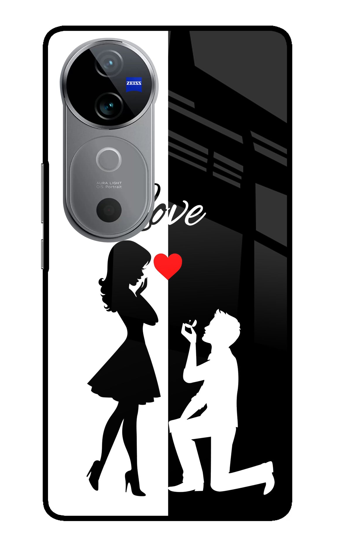 Love Propose Black And White Vivo V40 5G Glass Case