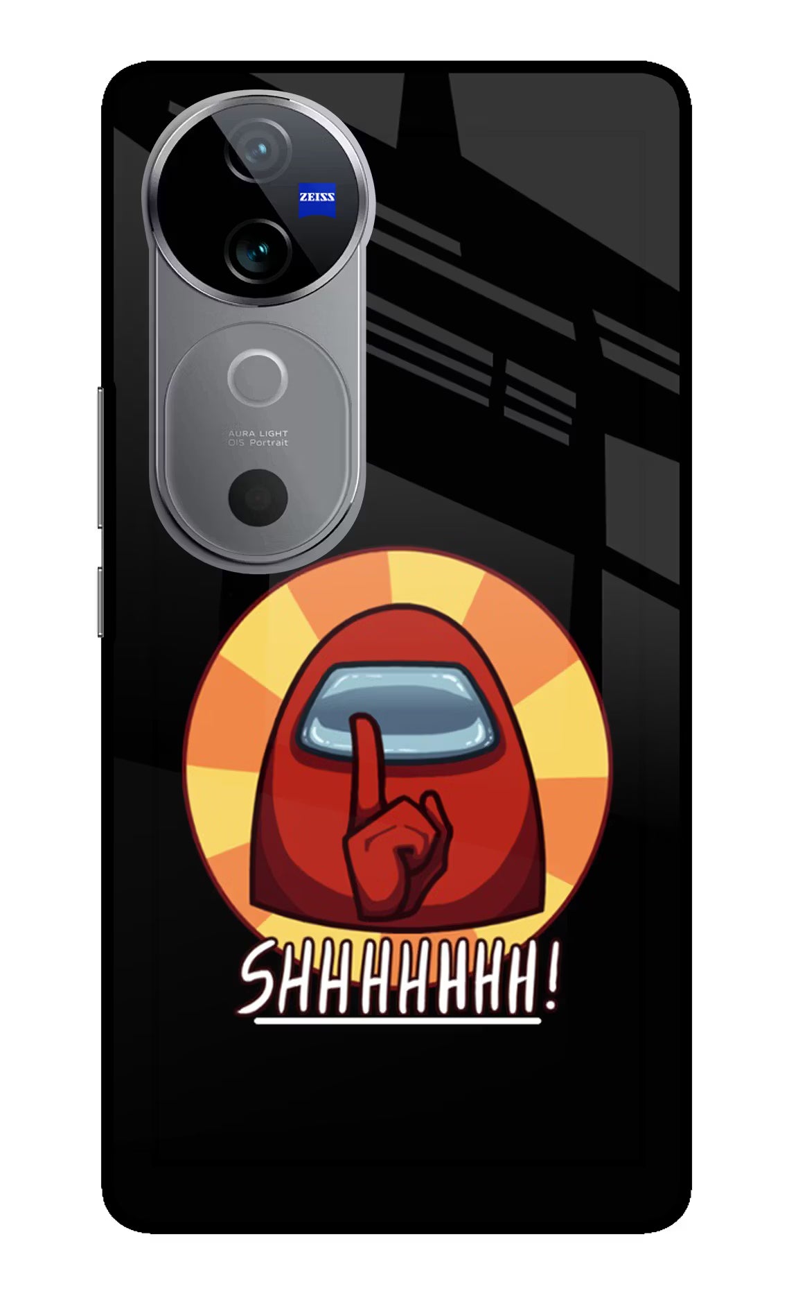 Among Us Shhh! Vivo V40 5G Glass Case Back Cover by Casekaro