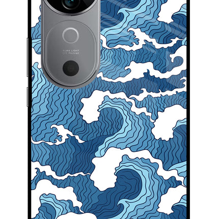 Blue Waves Vivo V40 5G Glass Case Back Cover by Casekaro