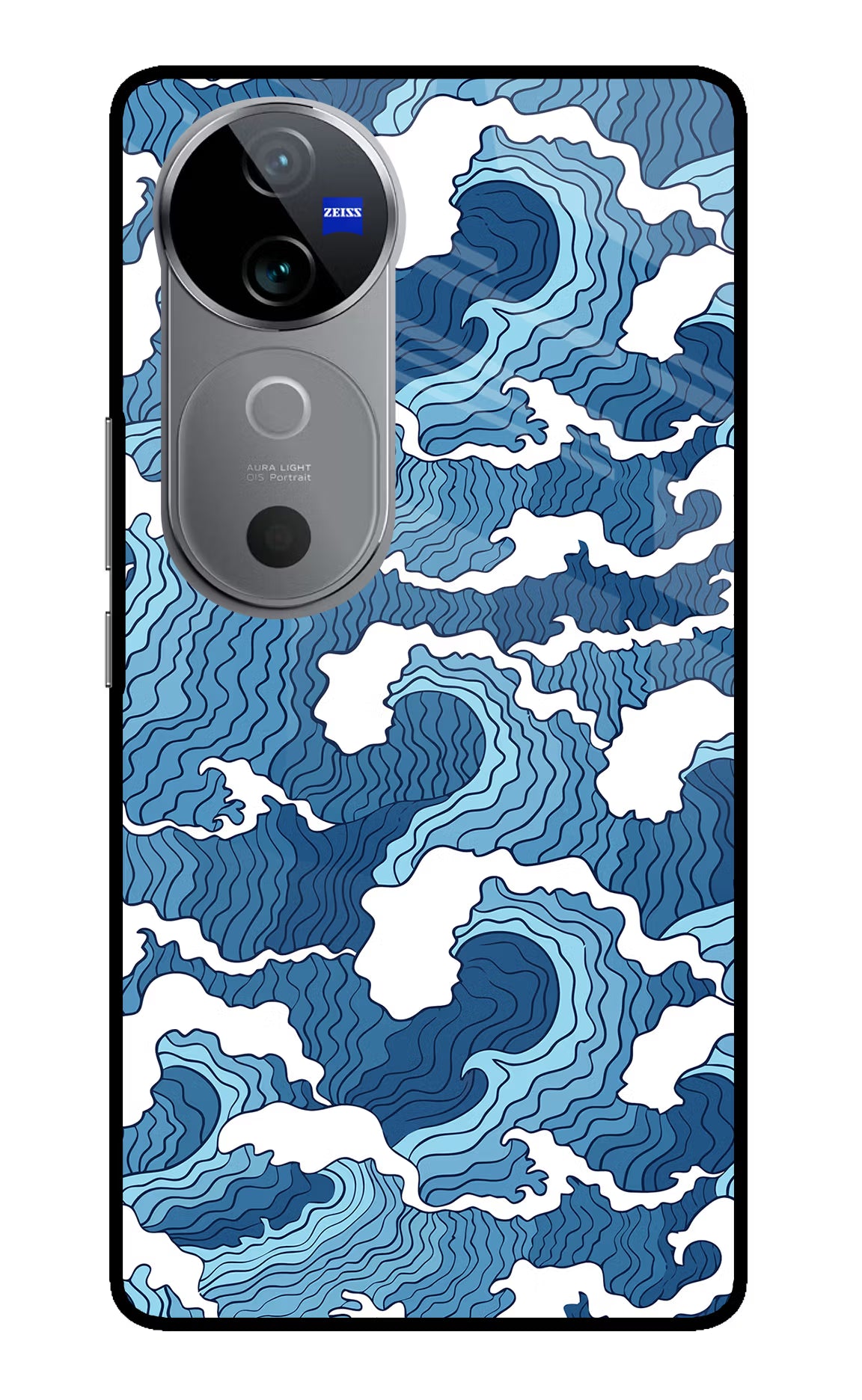 Blue Waves Vivo V40 5G Glass Case Back Cover by Casekaro