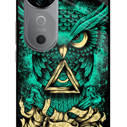 Green Owl Vivo V40 5G Glass Case Back Cover by Casekaro