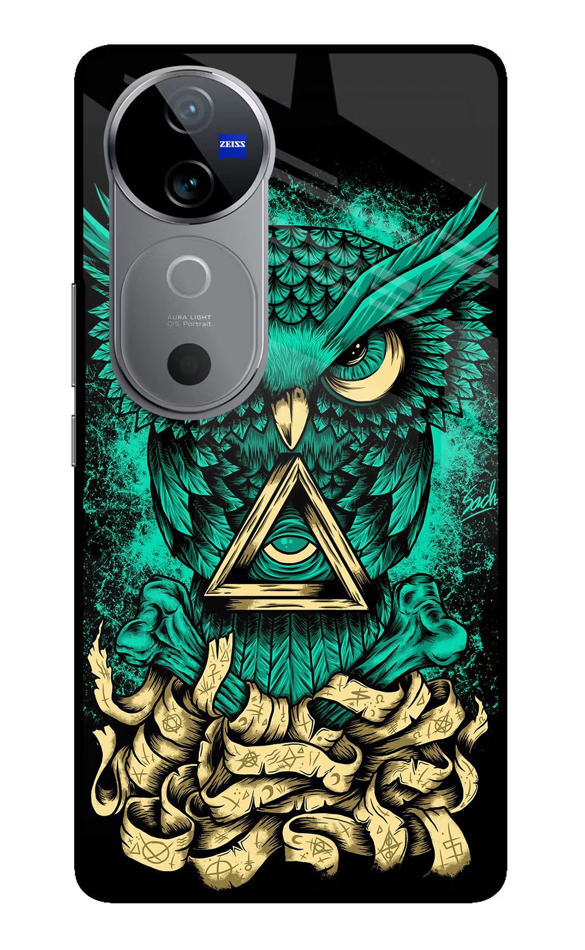 Green Owl Vivo V40 5G Glass Case Back Cover by Casekaro