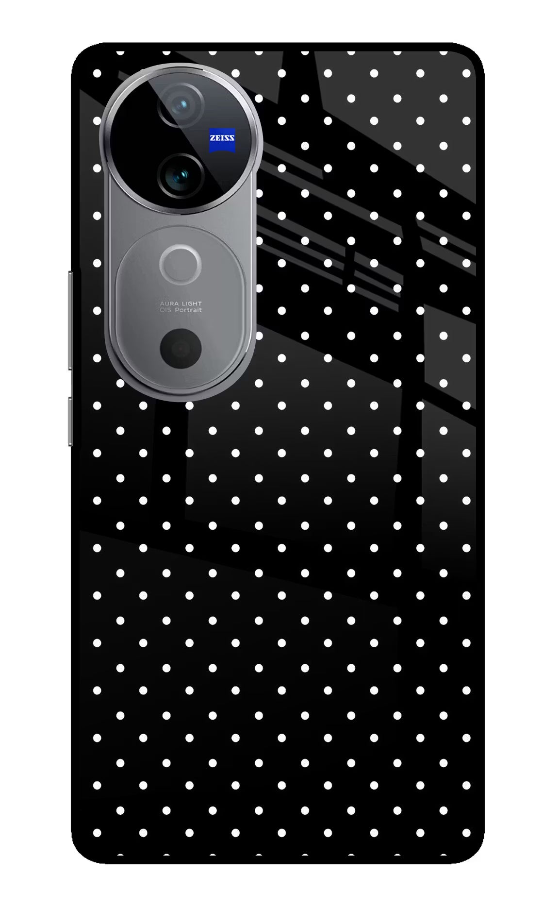 White Dots Vivo V40 5G Glass Case Back Cover by Casekaro