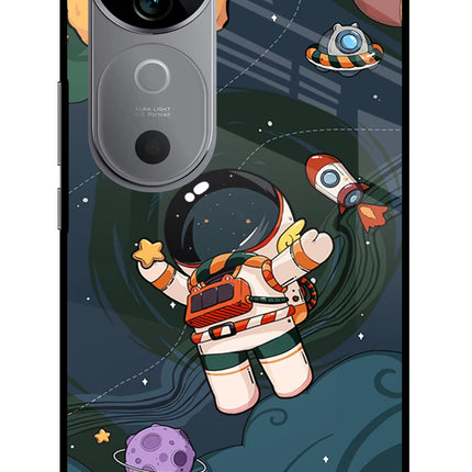 Cartoon Astronaut Vivo V40 5G Glass Case Back Cover by Casekaro