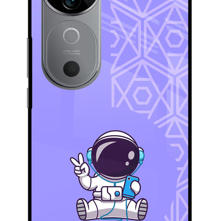 Cute Astronaut Chilling Vivo V40 5G Glass Case Back Cover by Casekaro