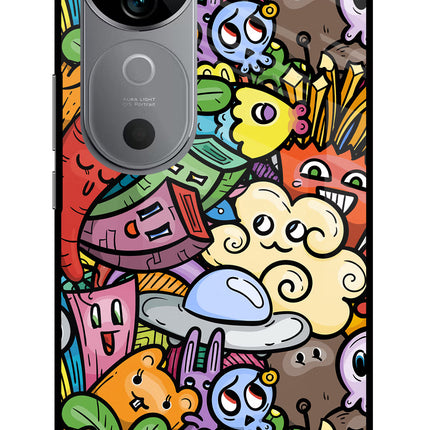 Veggie Doodle Vivo V40 5G Glass Case Back Cover by Casekaro