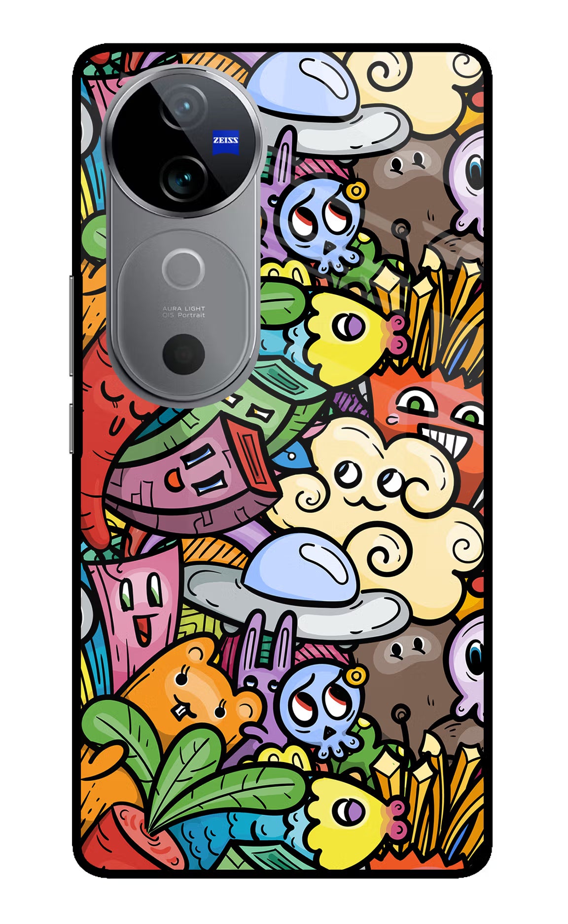 Veggie Doodle Vivo V40 5G Glass Case Back Cover by Casekaro
