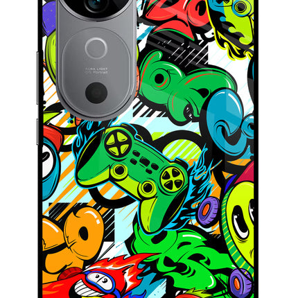 Game Doodle Vivo V40 5G Glass Case Back Cover by Casekaro
