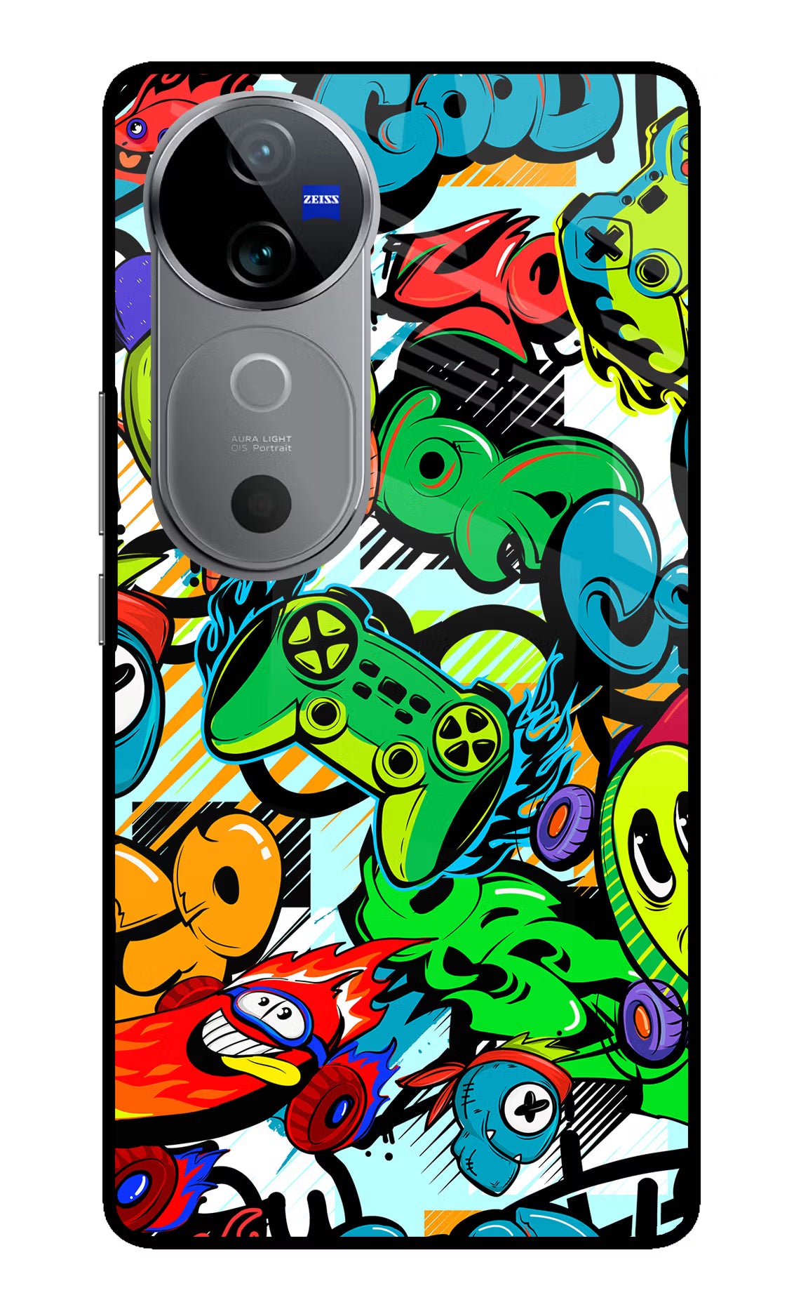 Game Doodle Vivo V40 5G Glass Case Back Cover by Casekaro