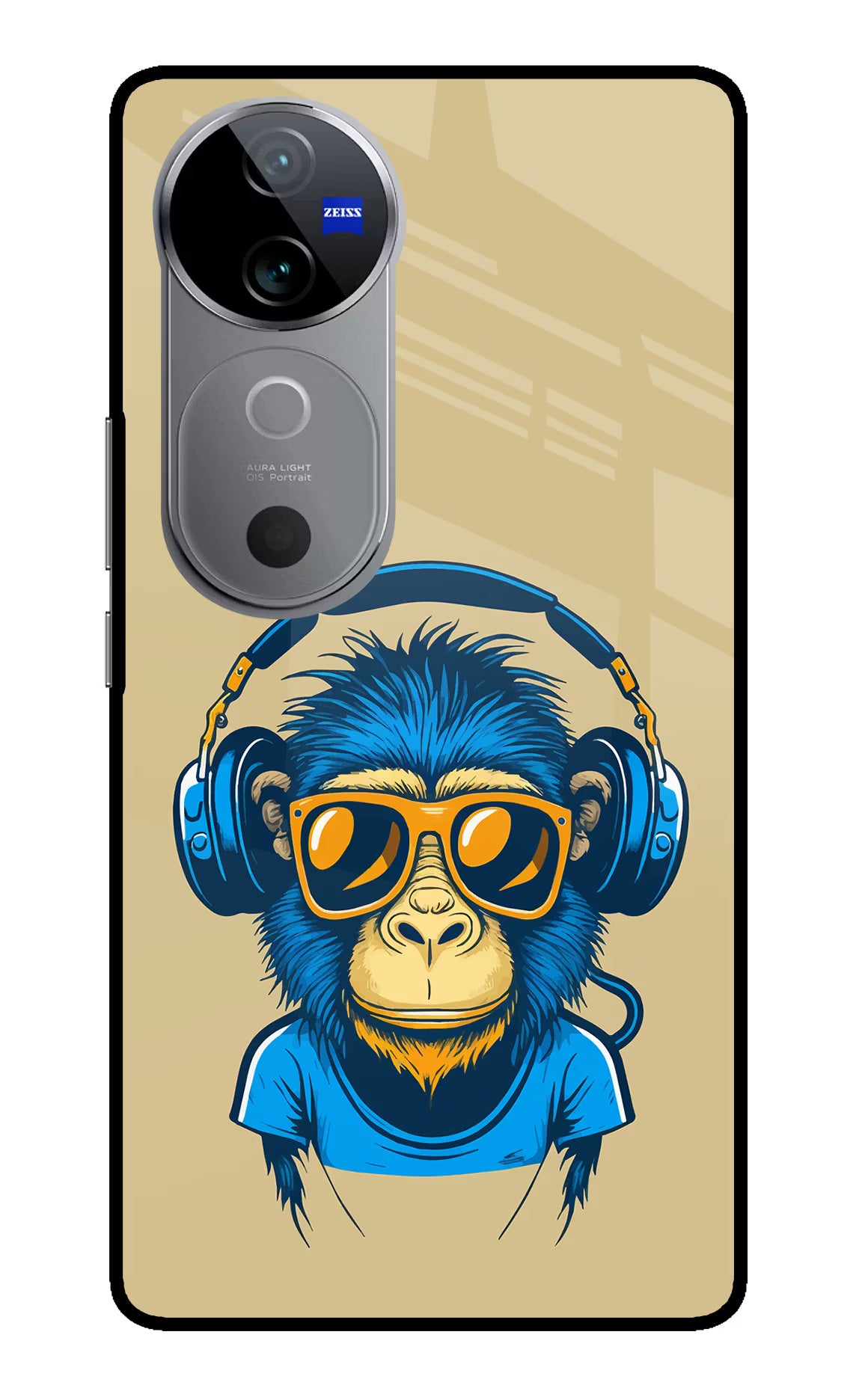 Monkey Headphone Vivo V40 5G Glass Case Back Cover by Casekaro