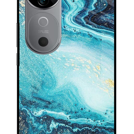 Blue Glitter Marble Vivo V40 5G Glass Case