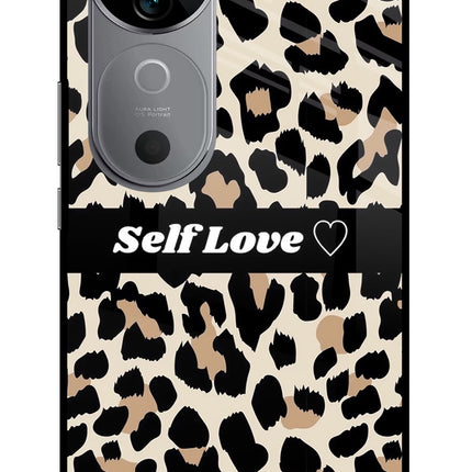 Leopard Print Self Love Vivo V40 5G Glass Case Back Cover by Casekaro