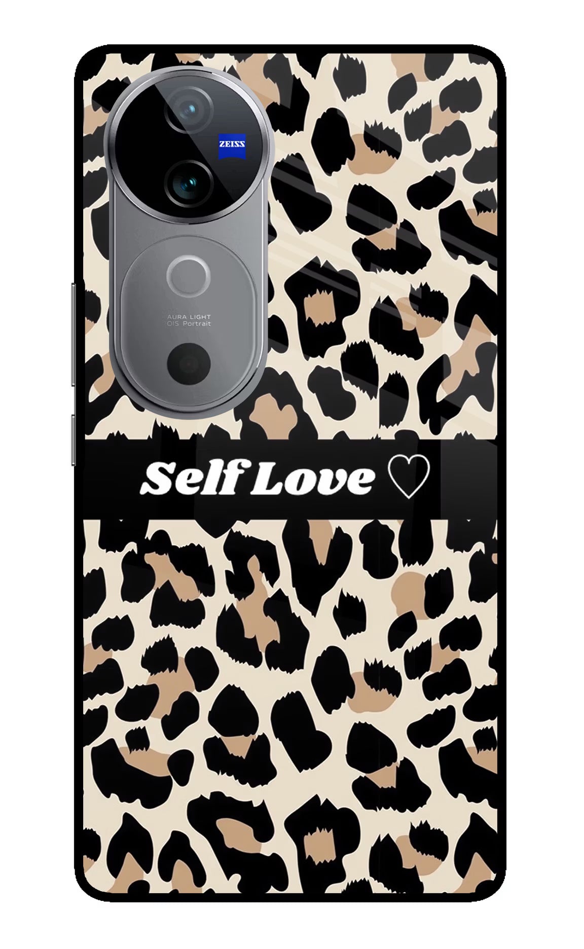 Leopard Print Self Love Vivo V40 5G Glass Case Back Cover by Casekaro