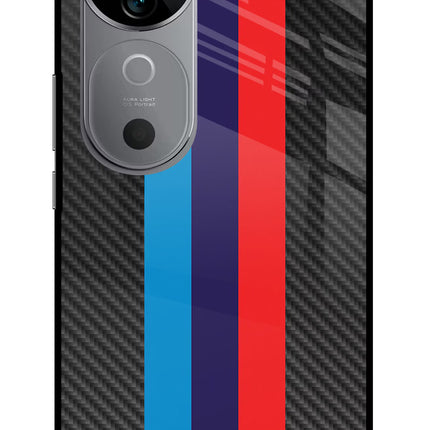 BMW Stripes Pattern Vivo V40 5G Glass Case Back Cover by Casekaro