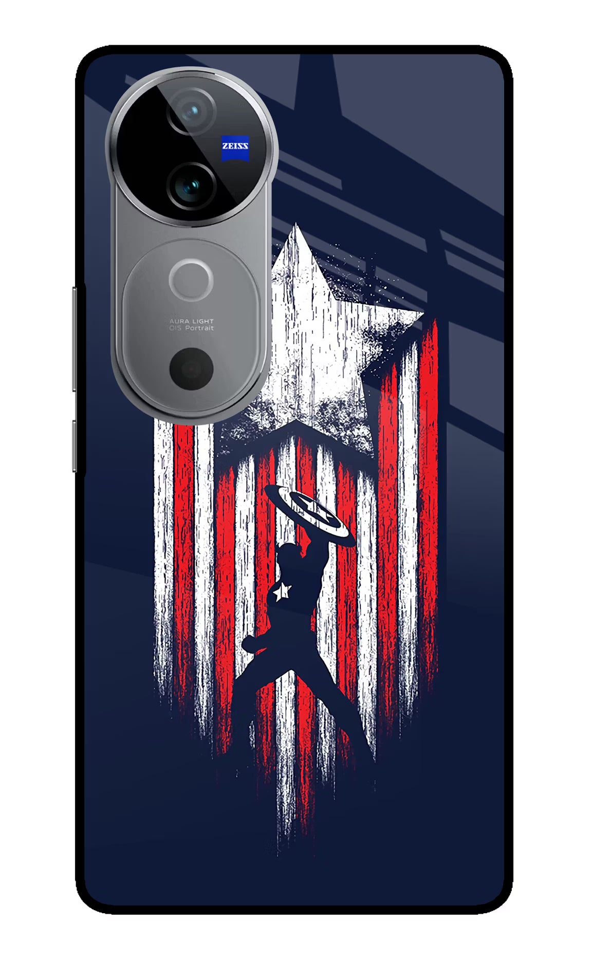 Captain America Marvel Art Vivo V40 5G Glass Case Back Cover by Casekaro