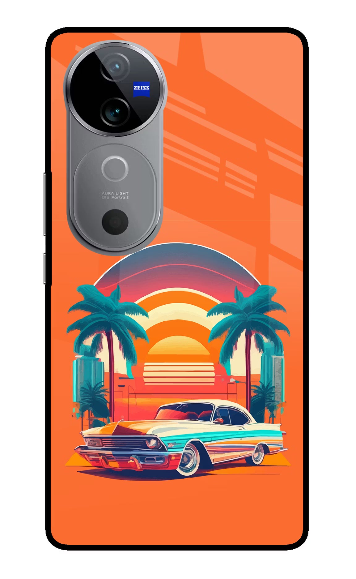 Palm Drive 80s Vivo V40 5G Glass Case Back Cover by Casekaro
