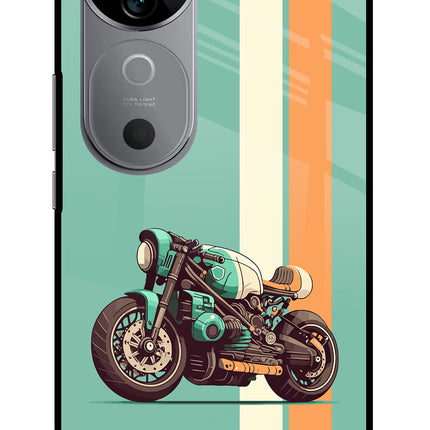 Striped Moto Drift Vivo V40 5G Glass Case Back Cover by Casekaro