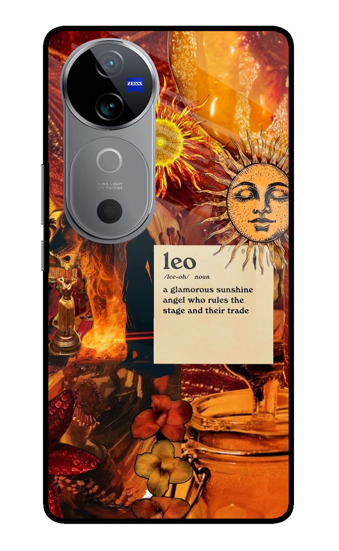 Leo Zodiac Vivo V40 5G Glass Case Back Cover by Casekaro