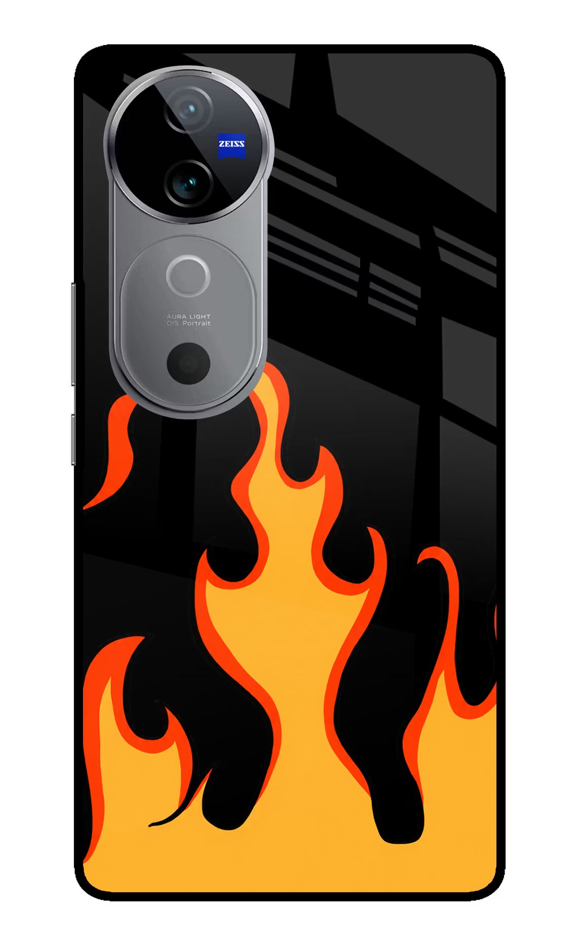 Fired Up – Black Vivo V40 5G Glass Case Back Cover by Casekaro