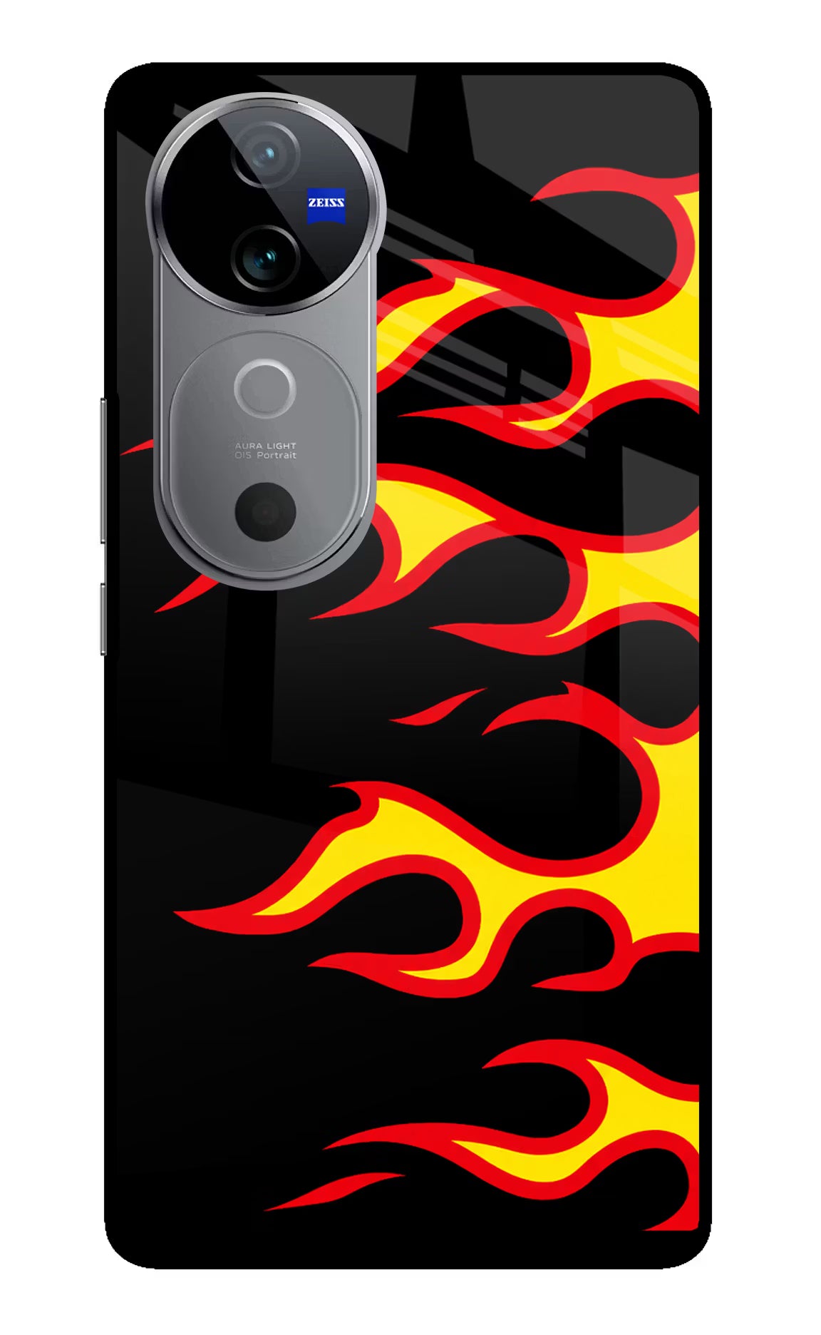 Side Sweep Flames Vivo V40 5G Glass Case Back Cover by Casekaro