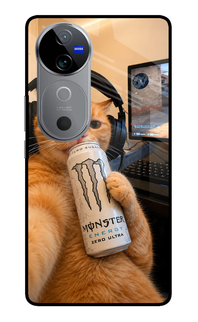 Gamer Cat Energy Vivo V40 5G Glass Case