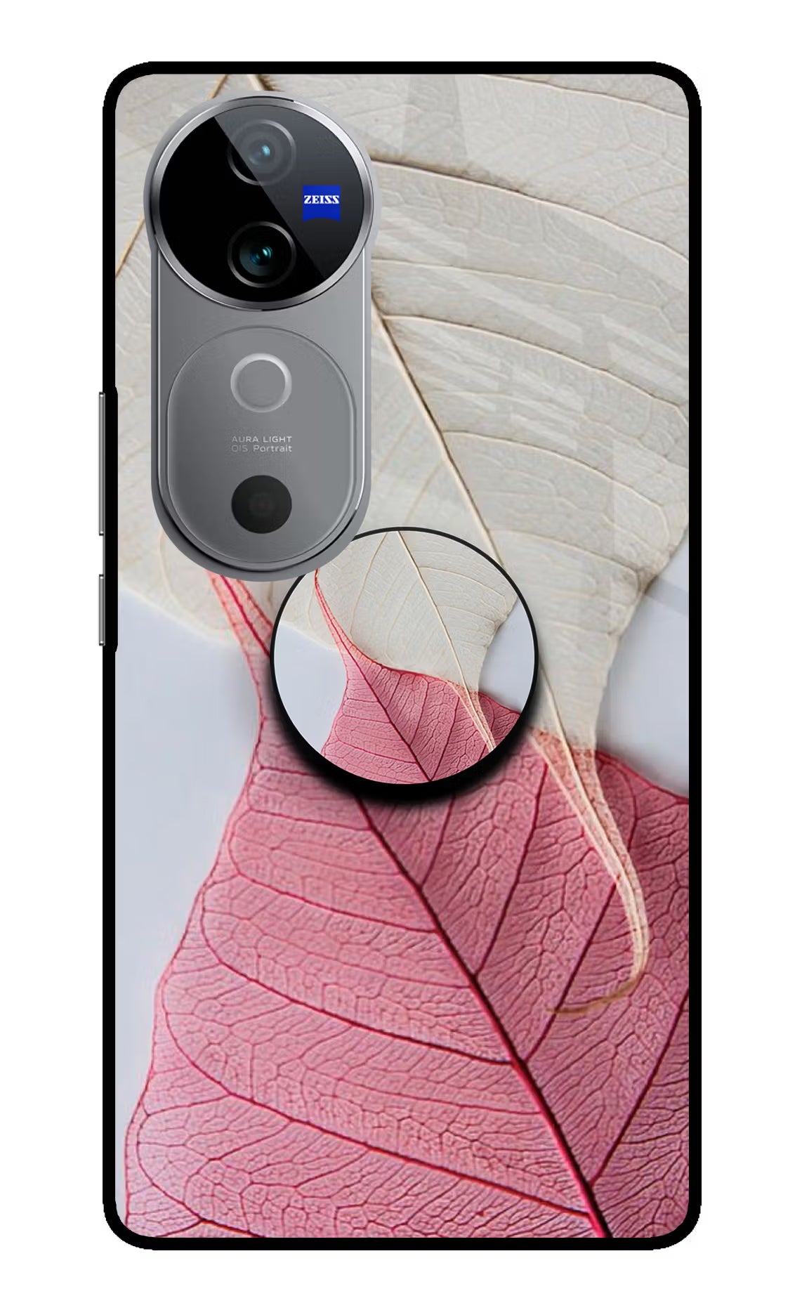 White Pink Leaf Vivo V40 5G Pop Case by Casekaro