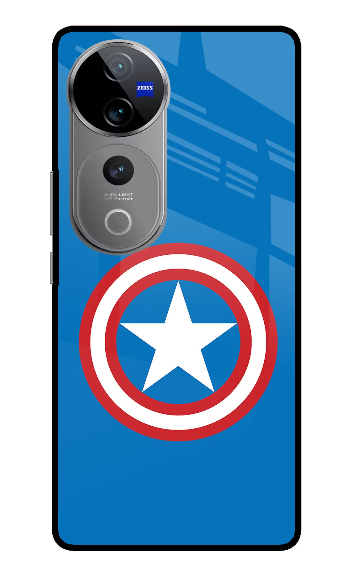 Captain America Logo Vivo V40 Pro 5G Glass Case Back Cover by Casekaro