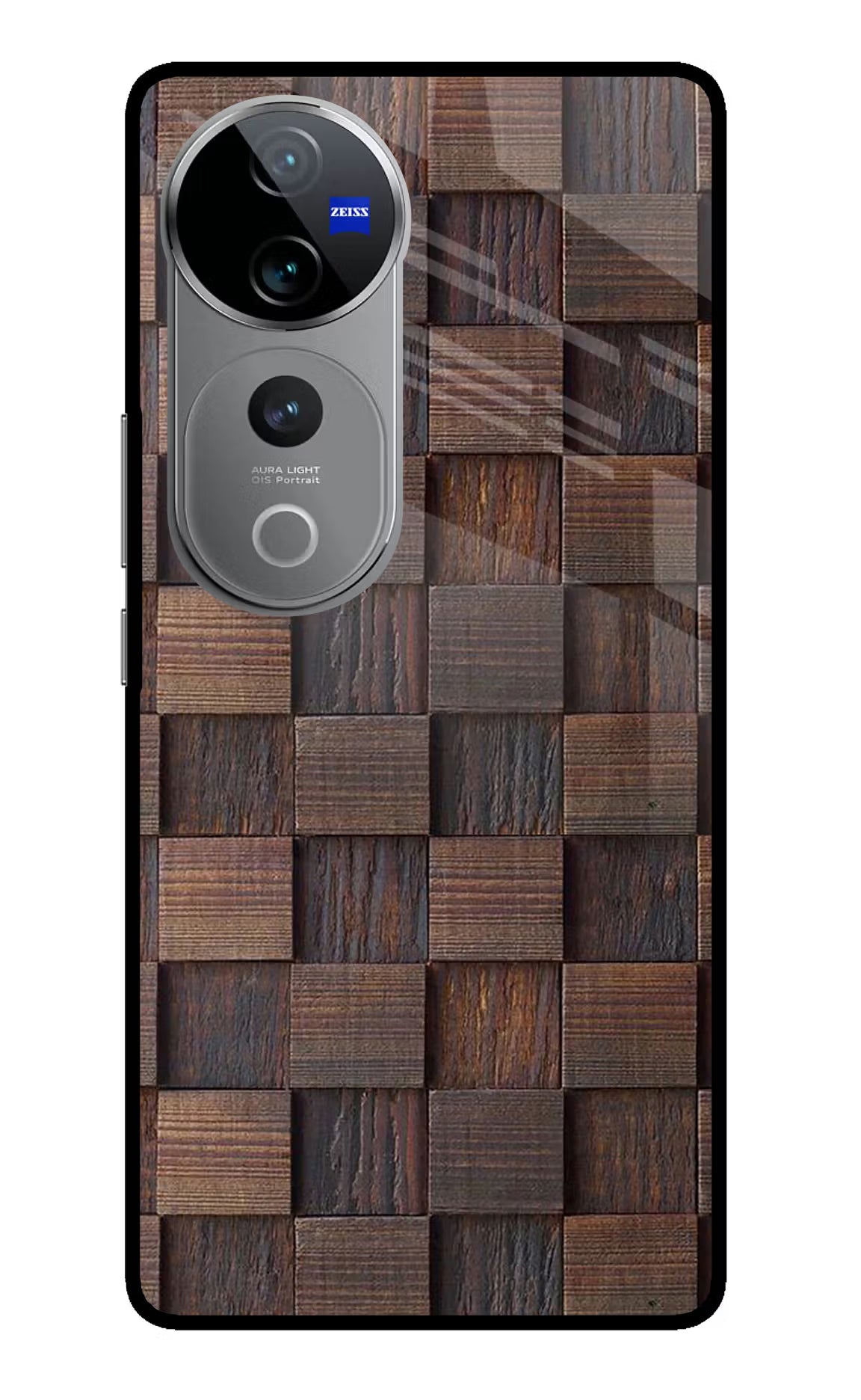 Wooden Cube Design Vivo V40 Pro 5G Glass Case Back Cover by Casekaro