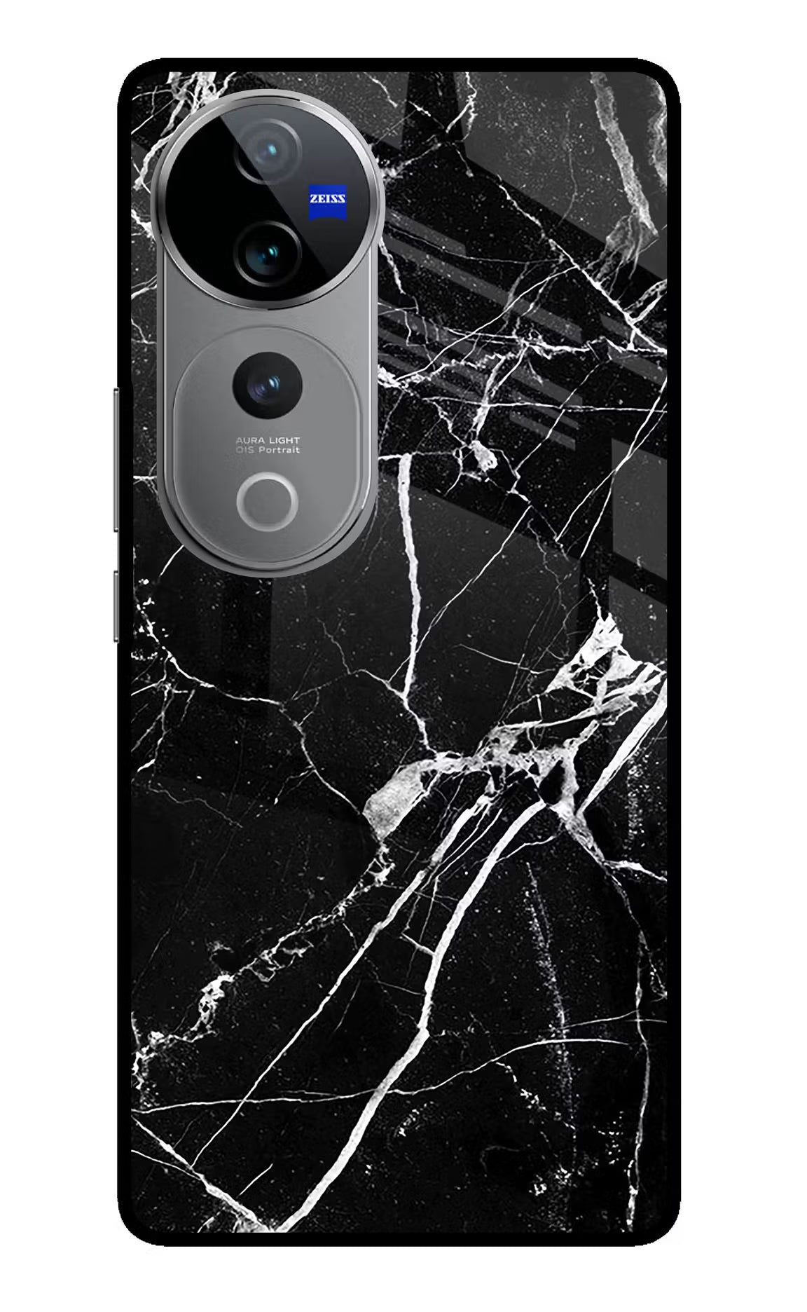 Black Marble Pattern Vivo V40 Pro 5G Glass Case Back Cover by Casekaro