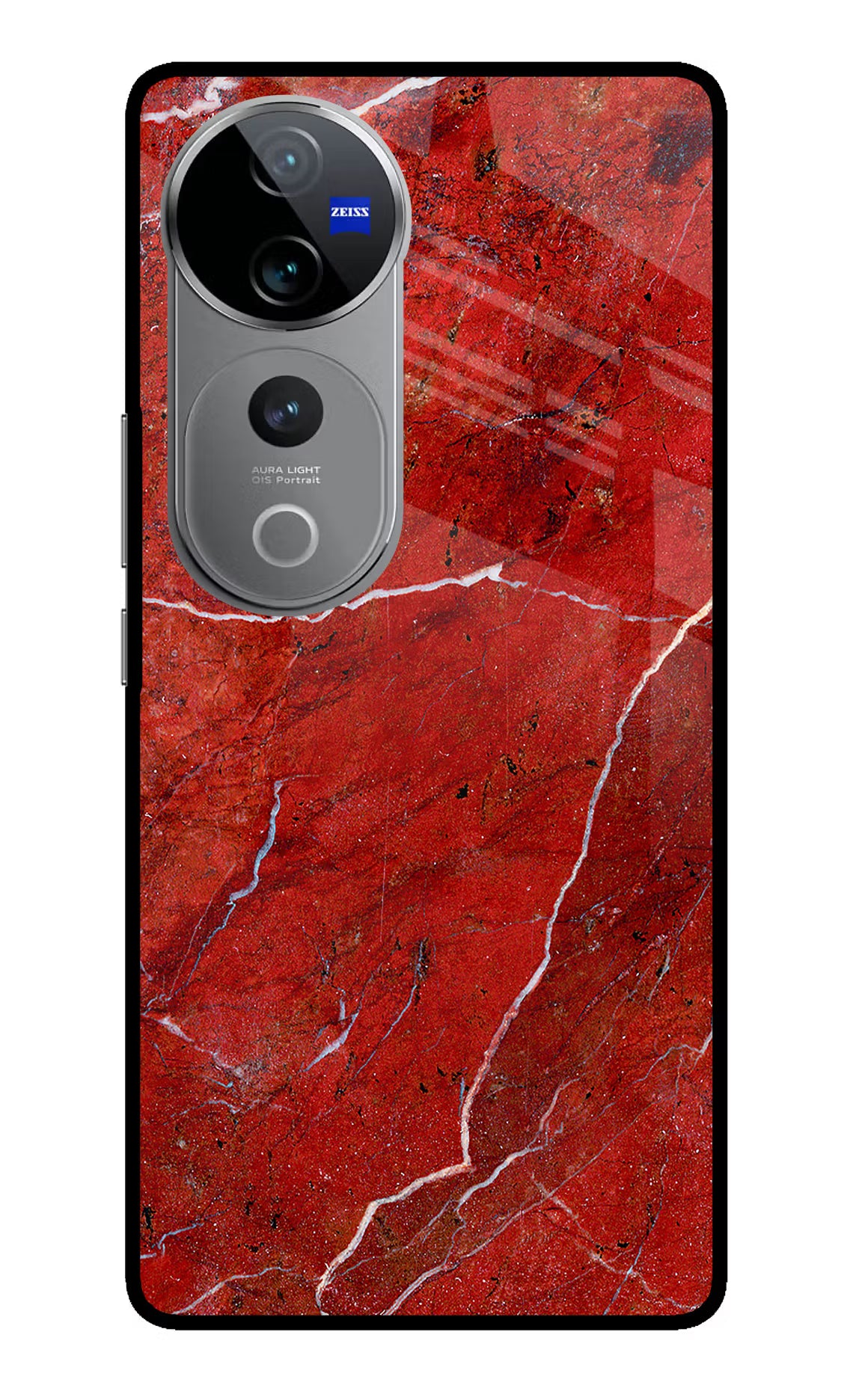 Red Marble Design Vivo V40 Pro 5G Glass Case Back Cover by Casekaro