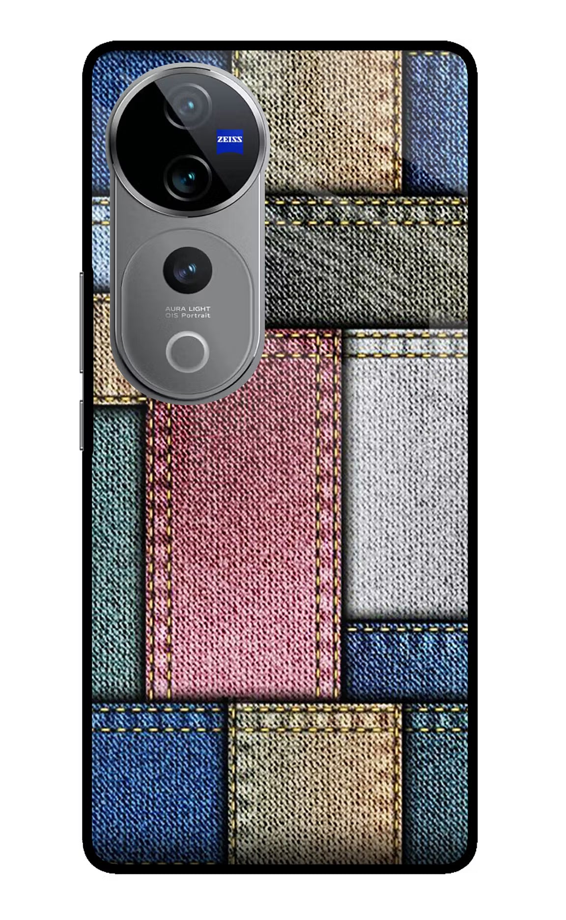 Multicolor Jeans Vivo V40 Pro 5G Glass Case Back Cover by Casekaro