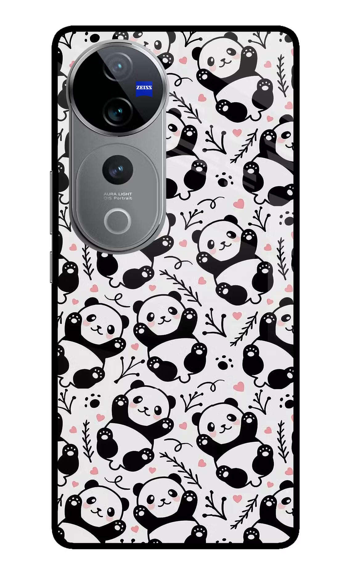 Cute Panda Vivo V40 Pro 5G Glass Case Back Cover by Casekaro