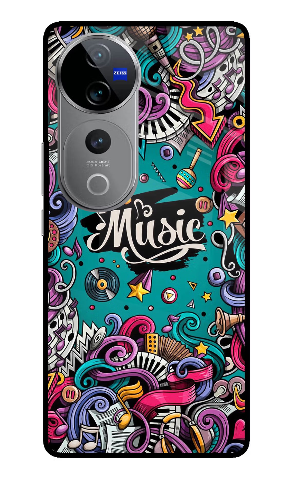 Music Graffiti Vivo V40 Pro 5G Glass Case Back Cover by Casekaro