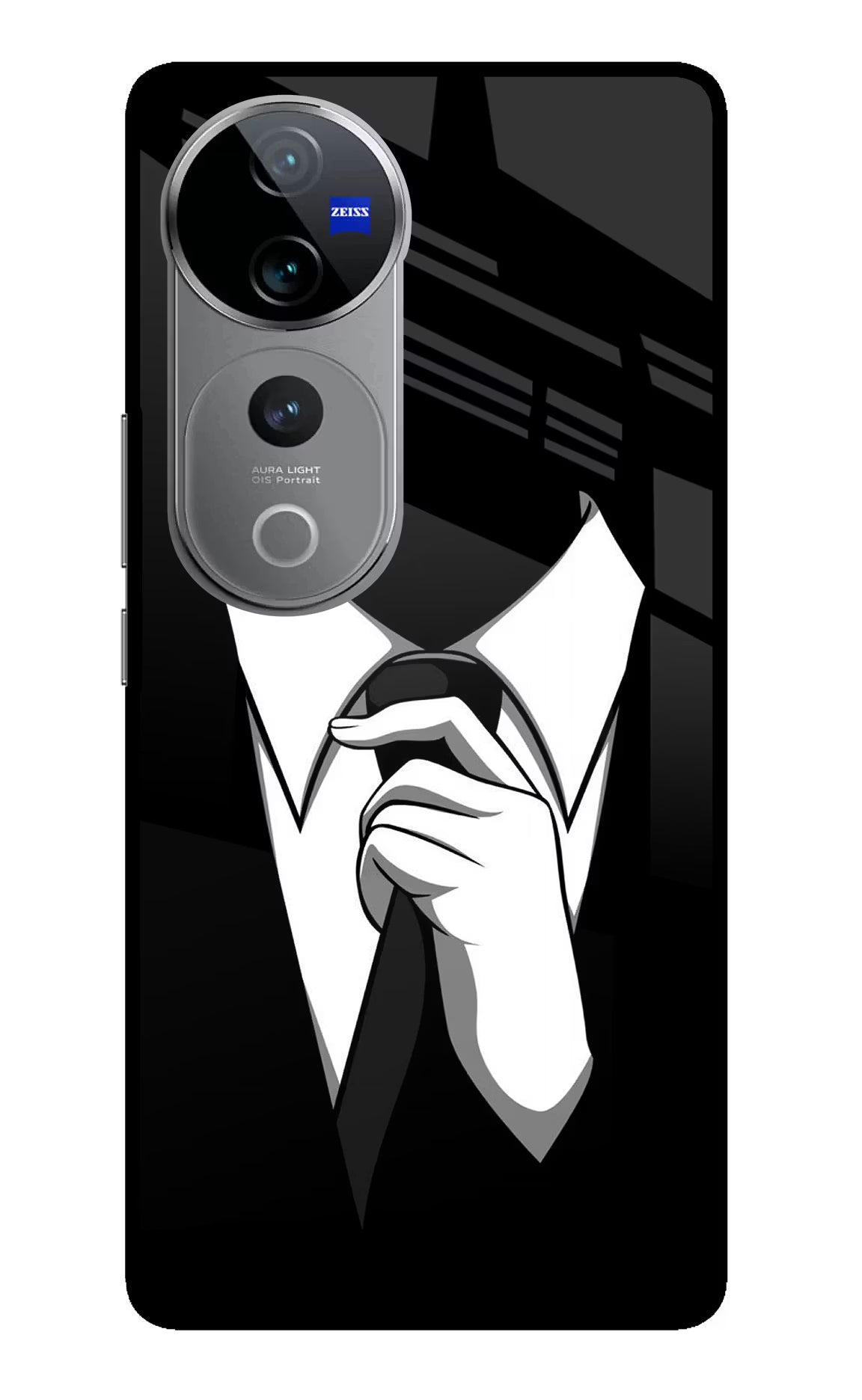 Black Tie Vivo V40 Pro 5G Glass Case Back Cover by Casekaro